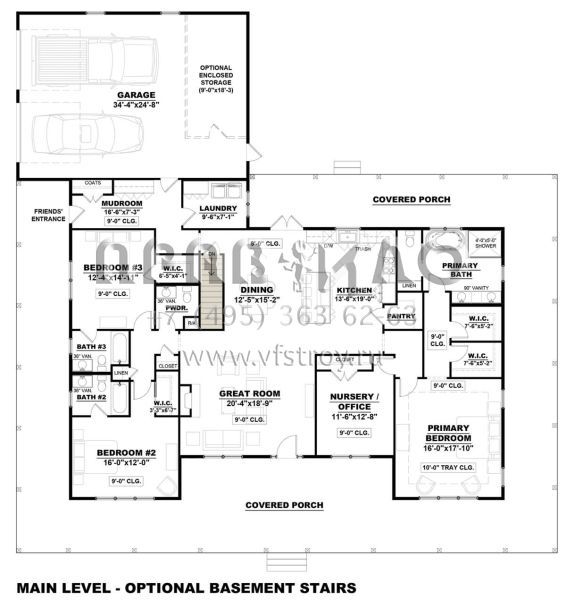 Проект одноэтажного дома с гаражом на две машины в стиле Ранчо S5-253 (7568-00015)