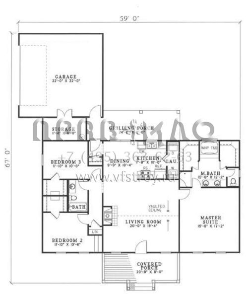 Проект одноэтажного дома с гаражом на две машины в стиле Ранчо S5-148 (110-00423)
