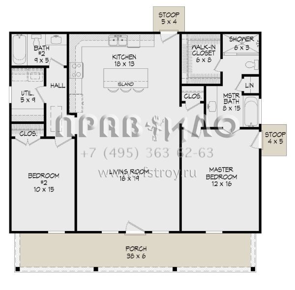 Проект одноэтажного дома без гаража в стиле Ранчо S5-119 (940-00462)