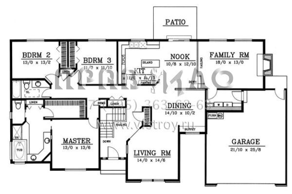 Проект одноэтажного дома с гаражом на две машины в стиле Ранчо S5-201 (692-00031)