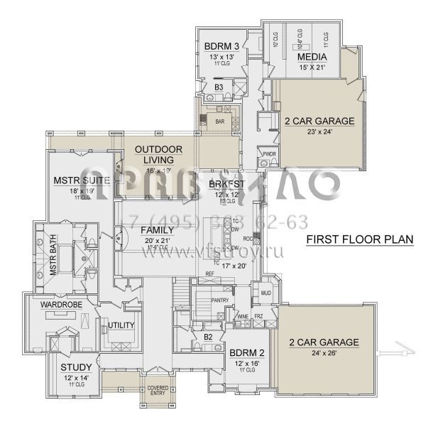 Проект двухэтажного дома с гаражом на три и более машин в современном стиле S5-506 (5445-00382)
