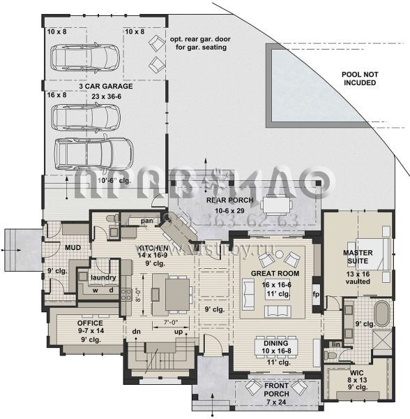 Проект двухэтажного дома с гаражом на три и более машин в современном стиле S5-280 (098-00307)