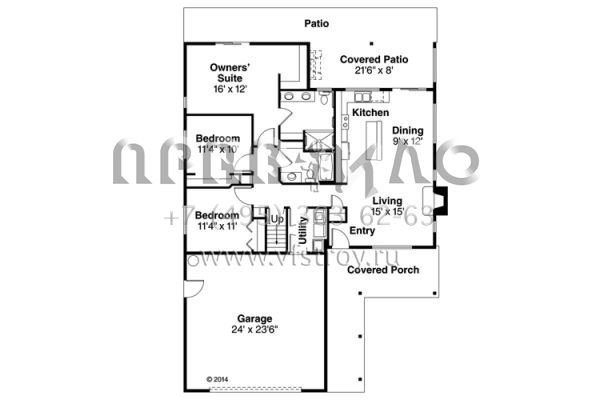 Проект одноэтажного дома с гаражом на две машины в стиле Ранчо S5-163 (035-00661)