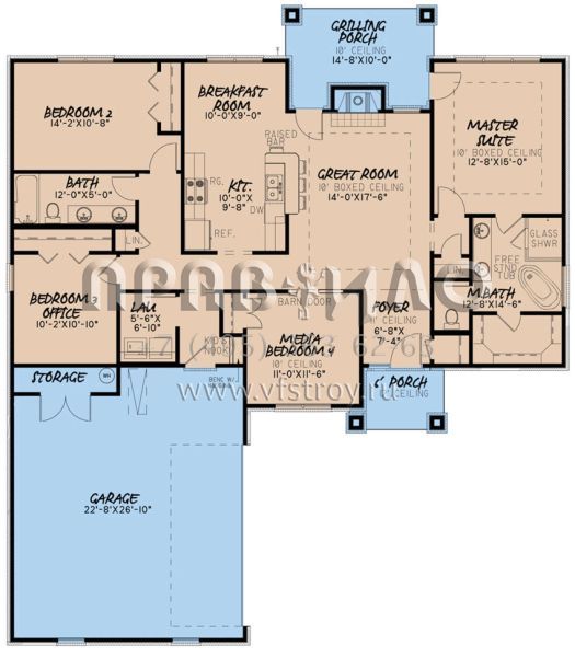 Проект одноэтажного дома с гаражом на две машины в стиле Ранчо S5-153 (8318-00128)