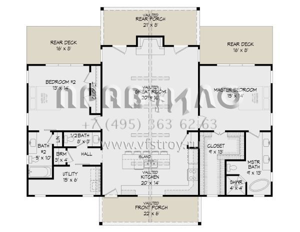 Проект одноэтажного дома без гаража в стиле Ранчо S5-143 (940-00413)