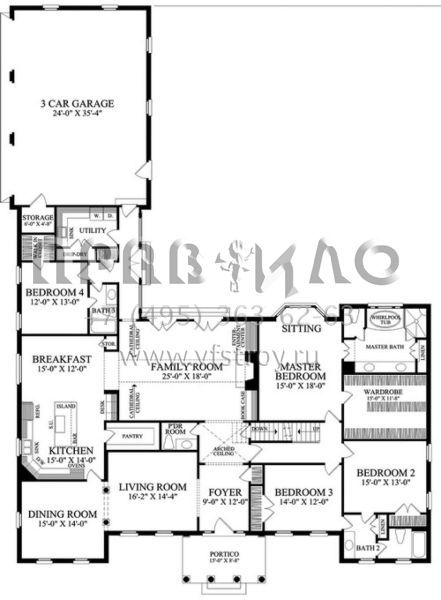 Проект одноэтажного дома с гаражом на три и более машин в стиле Ранчо S5-334 (7922-00190)