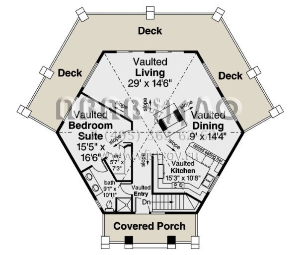 Проект одноэтажного дома без гаража в стиле Ранчо S5-186 (035-00894)