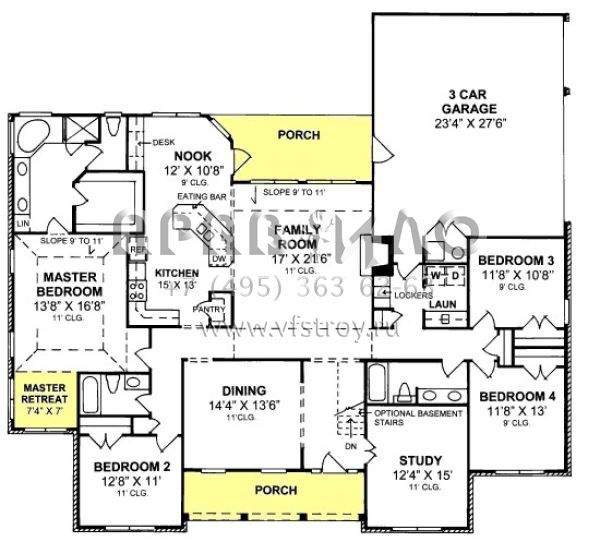 Проект одноэтажного дома с гаражом на три и более машин в стиле Ранчо S5-241 (4848-00222)