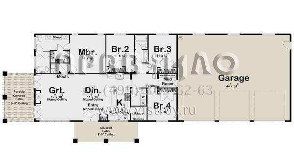 Проект одноэтажного дома с гаражом на три и более машин в стиле БарнХаус S5-184 (963-00773)
