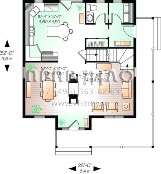 Проект двухэтажного дома без гаража в стиле Ранчо S5-156 (034-00444)