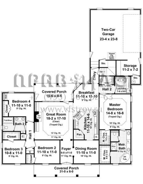 Проект одноэтажного дома с гаражом на две машины в стиле Ранчо S5-204 (348-00186)