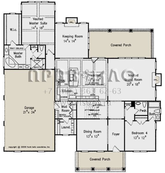 Проект двухэтажного дома с гаражом на три и более машин в стиле Ранчо S5-339 (8594-00263)