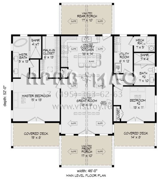 Проект одноэтажного дома без гаража в стиле Ранчо S5-126 (940-00357)