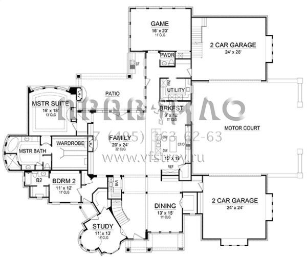 Проект двухэтажного дома с гаражом на три и более машин в английском стиле S5-436 (5445-00252)