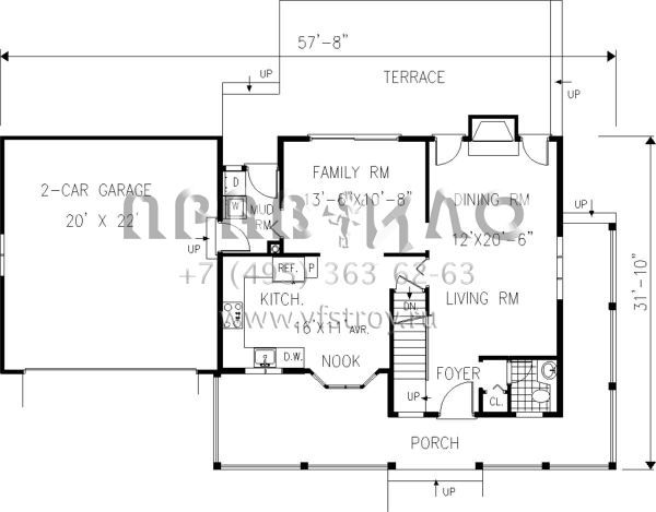 Проект двухэтажного дома с гаражом на две машины в стиле Ранчо S5-141 (033-00034)