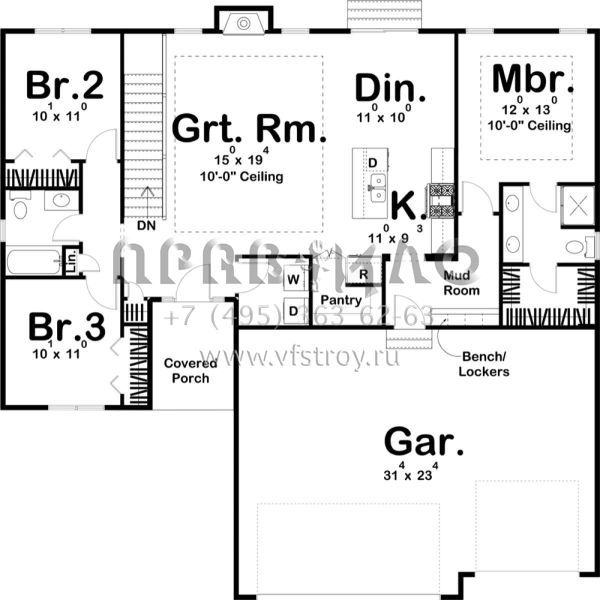 Проект одноэтажного дома с гаражом на три и более машин в современном стиле S5-135 (963-00155)