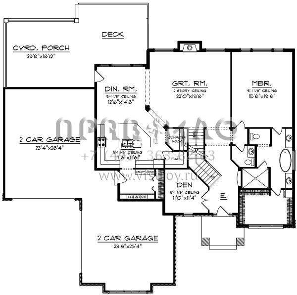 Проект двухэтажного дома с гаражом на три и более машин в стиле Райт S5-352 (1020-00079)