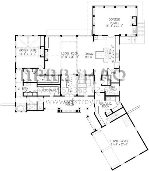 Проект одноэтажного дома с гаражом на две машины в американском стиле S5-414 (699-00125)