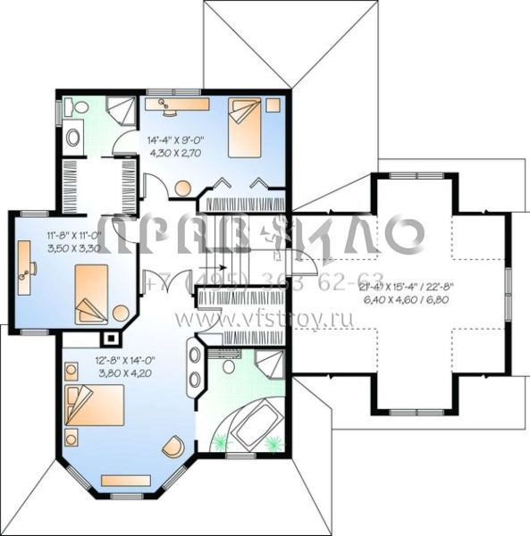 Проект двухэтажного дома с гаражом на две машины в стиле Ранчо S5-171 (034-00951)