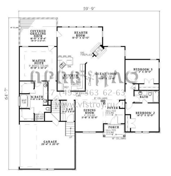 Проект одноэтажного дома с гаражом на две машины в стиле Ранчо S5-198 (110-00227)
