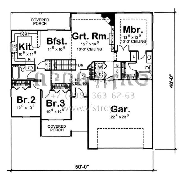 Проект одноэтажного дома с гаражом на две машины в стиле Ранчо S5-128 (963-00056)