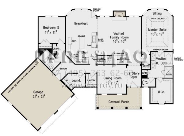 Проект двухэтажного дома с гаражом на две машины в стиле Ранчо S5-241 (8594-00404)