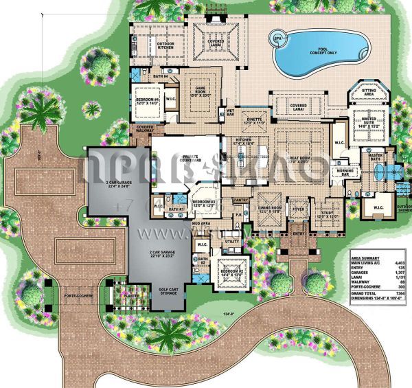 Проект одноэтажного дома с гаражом на три и более машин в прибрежном стиле S5-409 (1018-00284)