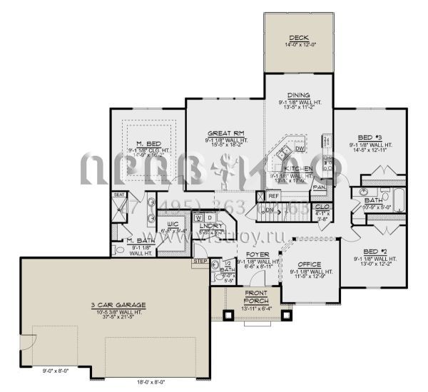 Проект одноэтажного дома с гаражом на три и более машин в американском стиле S5-202 (5032-00261)