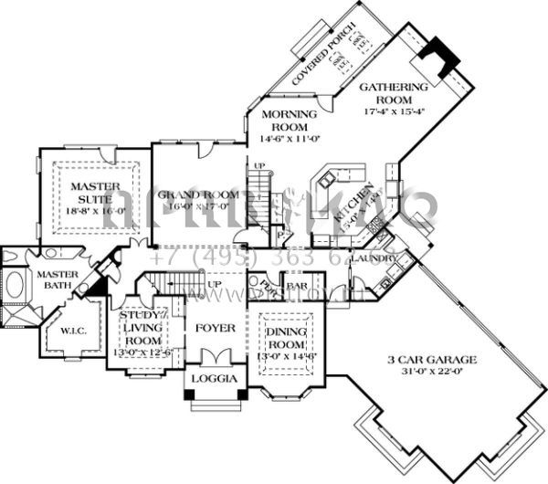 Проект двухэтажного дома с гаражом на три и более машин в стиле Ранчо S5-459 (3323-00484)