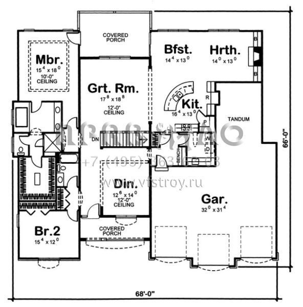 Проект одноэтажного дома с гаражом на три и более машин в прибрежном стиле S5-230 (963-00055)