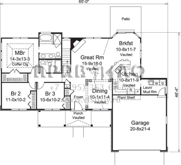 Проект одноэтажного дома с гаражом на две машины в стиле Ранчо S5-145 (5633-00202)
