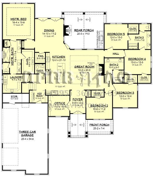 Проект одноэтажного дома с гаражом на три и более машин в американском стиле S5-308 (041-00183)