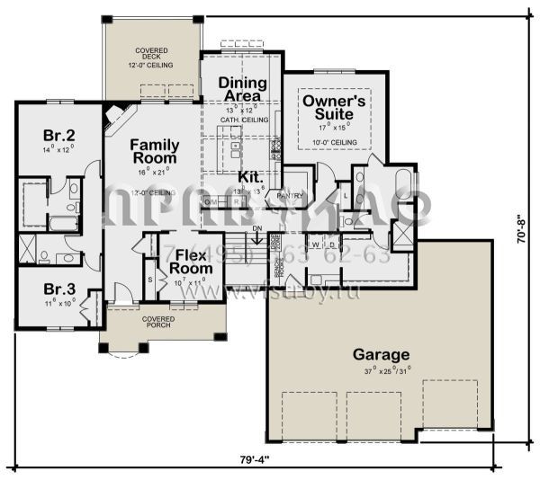 Проект одноэтажного дома с гаражом на три и более машин в стиле Ранчо S5-365 (402-01680)