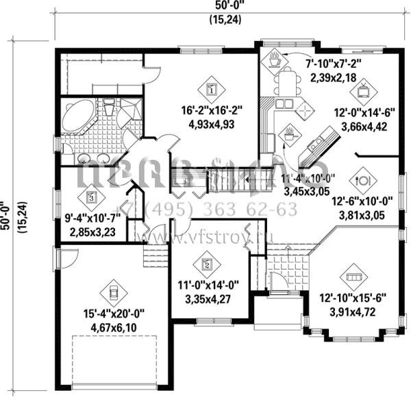 Проект одноэтажного дома с гаражом на одну машину в английском стиле S5-168 (6146-00120)