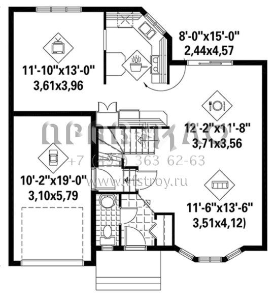 Проект двухэтажного дома с гаражом на одну машину в английском стиле S5-148 (6146-00226)