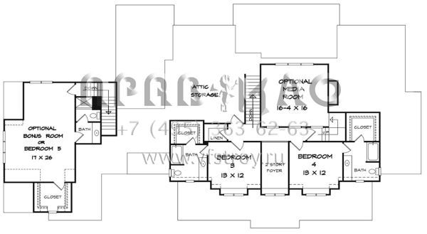 Проект двухэтажного дома с гаражом на три и более машин в стиле Ранчо S5-304 (6082-00013)