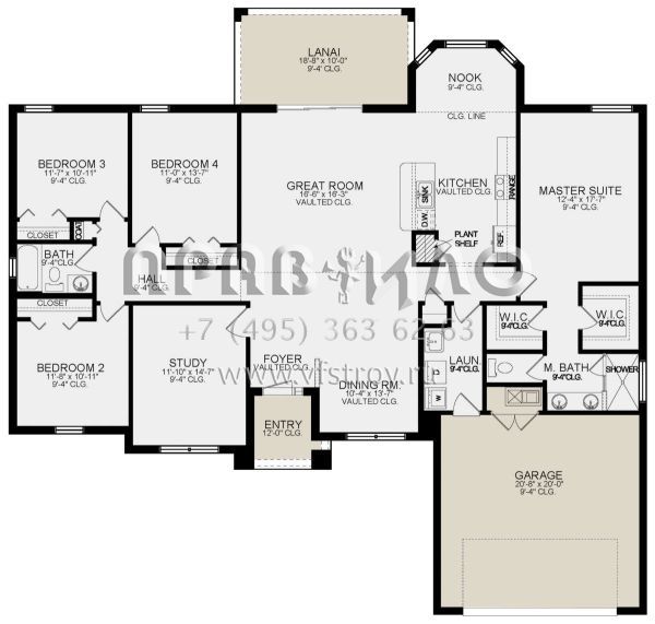 Проект одноэтажного дома с гаражом на две машины в стиле Ранчо S5-212 (3978-00202)