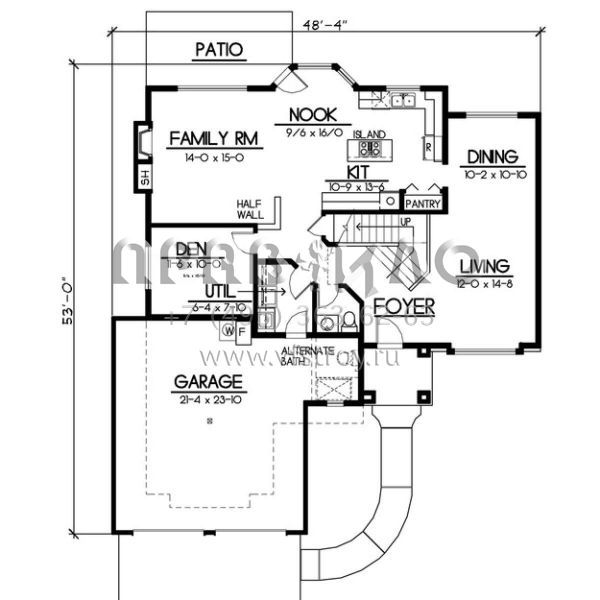 Проект двухэтажного дома с гаражом на две машины в стиле Ранчо S5-225 (692-00215)
