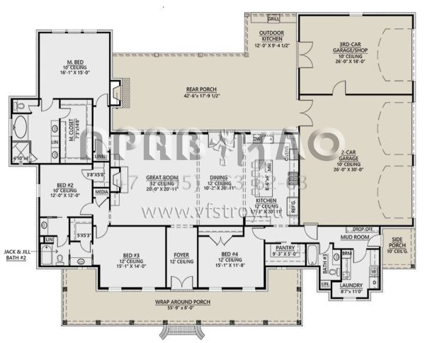 Проект одноэтажного дома с гаражом на три и более машин в стиле Ранчо S5-275 (4534-00088)