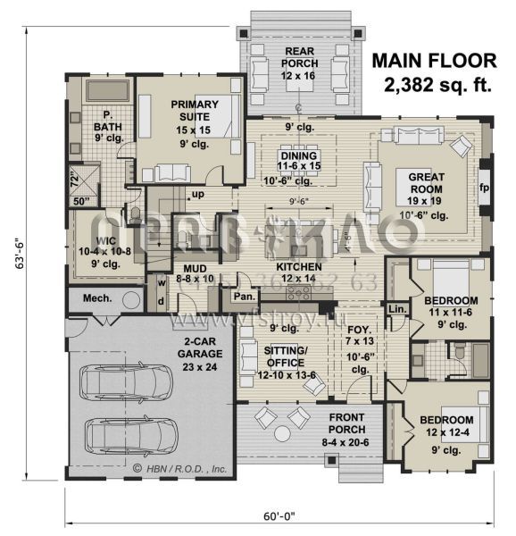 Проект одноэтажного дома с гаражом на две машины в американском стиле S5-221 (098-00419)