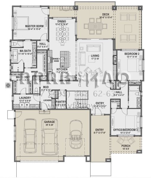 Проект одноэтажного дома с гаражом на три и более машин в современном стиле S5-236 (425-00033)