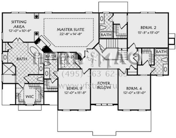 Проект двухэтажного дома с гаражом на три и более машин в стиле Ранчо S5-330 (8594-00071)