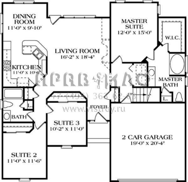 Проект одноэтажного дома с гаражом на две машины в стиле Ранчо S5-135 (3323-00019)