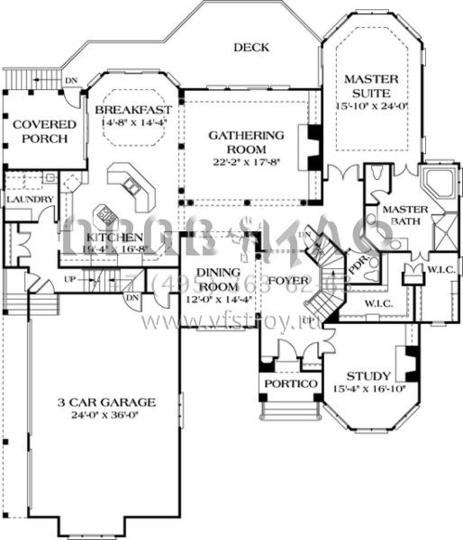 Проект двухэтажного дома с гаражом на три и более машин в стиле Ранчо S5-743 (3323-00525)