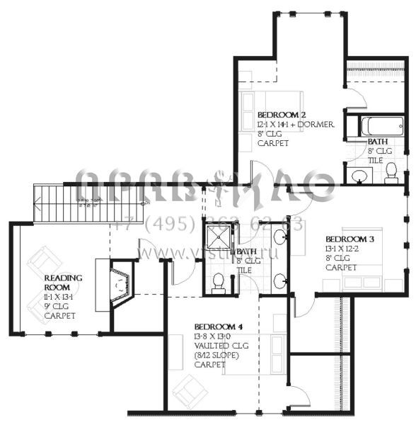 Проект двухэтажного дома с гаражом на три и более машин в стиле Ранчо S5-431 (1637-00083)