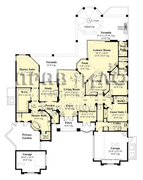 Проект одноэтажного дома с гаражом на три и более машин в прибрежном стиле S5-340 (8436-00071)
