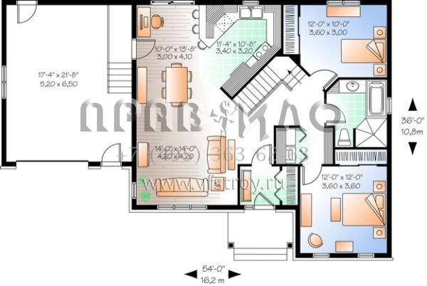 Проект одноэтажного дома с гаражом на одну машину в стиле Ранчо S5-107 (034-01002)