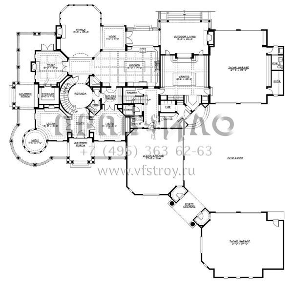Проект трехэтажного дома с гаражом на три и более машин в стиле Ранчо S5-1022 (341-00306)