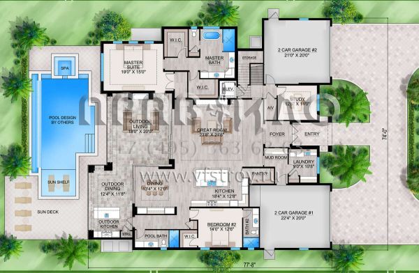 Проект двухэтажного дома с гаражом на три и более машин в прибрежном стиле S5-452 (207-00116)
