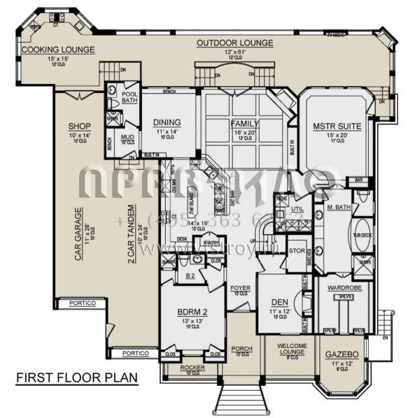 Проект двухэтажного дома с гаражом на три и более машин в стиле Ранчо S5-409 (5445-00506)
